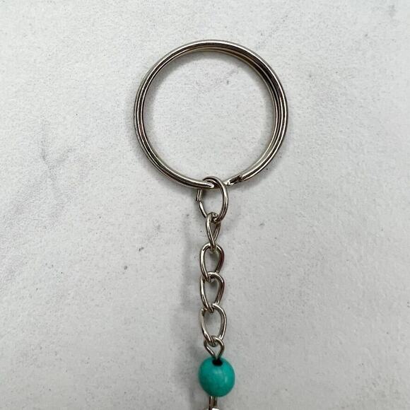 Silver Tone Faux Turquoise Beaded Dreamcatcher Keychain Keyring - Picture 4 of 7